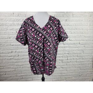 Peaches Scrub Top 3XL Unisex Breast Cancer Awareness Ribbon Pockets NOV167E